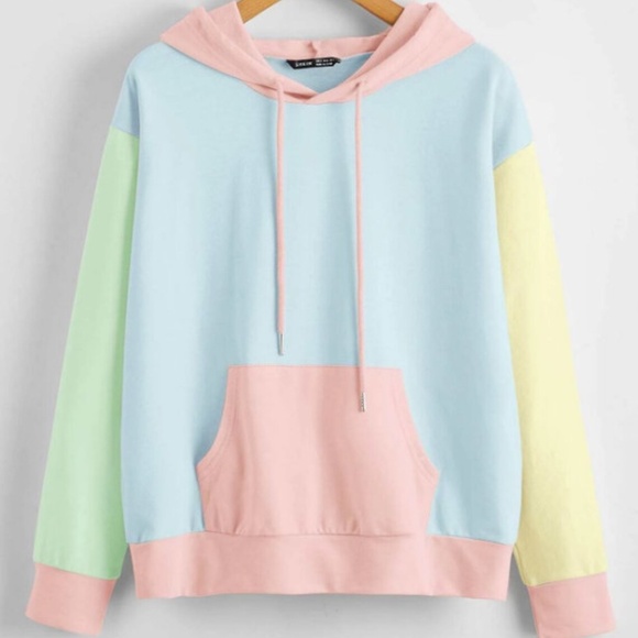 Shein Pastel Colorblock Drawstring Hoodie Front Pocket Pullover / Sz US Women XS - Picture 6 of 6